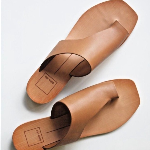 Shoes - DOLCE VITA, tan leather btwn toe jeweled strappy,